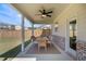 Covered patio featuring a ceiling fan, dining table and chairs, and view of the fenced backyard at 1840 Wellston Dr, Lawrenceville, GA 30043