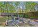 Backyard with a fire pit area featuring seating, landscaping, and fenced yard at 1226 Haven Brook Ne Way, Brookhaven, GA 30319