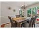 Dining room with a chandelier, a dining table, and windows to the backyard at 5245 Cherry Hill Ln, Powder Springs, GA 30127