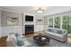 Inviting living room featuring a fireplace, large windows with outdoor views, and neutral-toned furniture at 4284 Windy Gap Nw Ct, Kennesaw, GA 30144