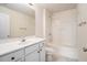 Clean bathroom with large vanity and bathtub-shower combo at 1960 Dakota Nw Dr, Acworth, GA 30101