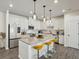 Bright, modern kitchen featuring white cabinetry, a granite island with seating, and stainless steel appliances at 375 Crider Ct, Woodstock, GA 30188