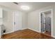 Dining area featuring hardwood floors and a door to the backyard at 3460 Fairlane Dr, Atlanta, GA 30331
