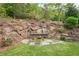 Backyard firepit with stone surround and built in seating area at 4025 Connolly Ct, Roswell, GA 30075