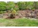 Picturesque backyard with a stone patio featuring a built-in firepit and bench seating at 4025 Connolly Ct, Roswell, GA 30075