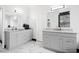 Bathroom with double vanity, gray cabinets, granite countertops, and stylish tile flooring at 13070 Tidewater Xing, Alpharetta, GA 30005