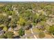 Aerial view of a home in a mature, tree-lined neighborhood and downtown skyline at 2123 Juanita St, Decatur, GA 30032