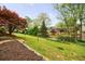 Beautifully landscaped backyard with mature trees and lush greenery at 640 Saddle Ridge Trce, Roswell, GA 30076
