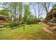 Serene backyard with mature trees, lush lawn, and retaining wall at 640 Saddle Ridge Trce, Roswell, GA 30076