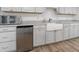 Kitchenette featuring white cabinetry, stone countertops, stainless steel appliances, and a farmhouse sink at 640 Saddle Ridge Trce, Roswell, GA 30076
