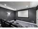 Home theater room with a large screen, black leather seating, and recessed lighting at 369 Pinecrest Ne Rd, Atlanta, GA 30342