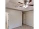 The neutral bedroom has carpet and a ceiling fan for comfort at 3979 Sharon Spgs, Powder Springs, GA 30127