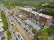 Aerial view showcasing the buildings, parking and proximity to the railroad at 815 Paden St, Woodstock, GA 30188