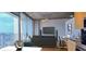 Stylish living area with sleek furniture, a modern workspace, and breathtaking city views at 860 Peachtree Ne St # 2716, Atlanta, GA 30308