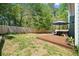 Backyard featuring a wooden deck, privacy fence, and green landscaping at 210 Cole Ct, Canton, GA 30114