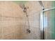 Shower with a double shower head, light tile, and glass enclosure at 210 Cole Ct, Canton, GA 30114