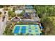Aerial view of community playground with shade structures and walking paths at 302 Wickley Way, Woodstock, GA 30188