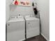 Laundry room features newer washer and dryer and shelving at 216 Ellis Ln, Woodstock, GA 30189
