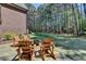 Spacious backyard with a stone patio, Adirondack chairs, and a fire pit, surrounded by lush greenery at 4505 Whitestone Way, Suwanee, GA 30024