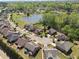 Aerial view of community homes surrounding a scenic pond with lush trees and greenery at 4650 Brighton View Trl, Cumming, GA 30040