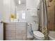 Contemporary bathroom featuring a vanity with modern fixtures and a shower with a neutral curtain at 504 Rankin Ne St # 4, Atlanta, GA 30308