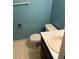 Cozy bathroom features blue walls, toilet and sink at 126 Amberwood Ln, Euharlee, GA 30145