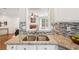 Bright kitchen featuring granite counters, stainless sink, and decorative mosaic tile backsplash at 1433 Chardin Dr, Marietta, GA 30062