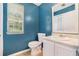 Bathroom with vanity and sink, toilet, and bright blue walls at 3455 Kingsbrooke Way, Decatur, GA 30034