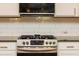 Close-up of a modern stainless steel gas range with white subway tile backsplash and sleek cabinetry at 3495 Delegate Aly, Scottdale, GA 30079