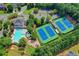 Overhead captures an amenity center with pool, tennis courts, playground, and convenient parking at 3237 Birkdale Ave, Duluth, GA 30097