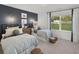 Cozy bedroom featuring two beds, a dark accent wall, and a window overlooking green landscape at 1407 Bluffs Ridge Way, Canton, GA 30114