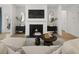 Cozy living room featuring a fireplace, stylish decor, comfortable seating, and a warm and inviting ambiance at 1407 Bluffs Ridge Way, Canton, GA 30114
