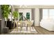 Elegant dining room with a light wood table, seating for six, and bright natural light from the large windows at 2450 Cotton Ln, Douglasville, GA 30135