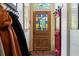 Inviting entryway featuring a stained-glass window door and a vibrant red sliding door at 218 Barry St, Decatur, GA 30030