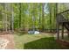 Expansive backyard with lush green lawn and mature trees, providing ample space for outdoor activities and recreation at 803 Willow Oak Dr, Woodstock, GA 30189