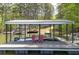 Covered boat dock equipped with boat and seating, perfect for relaxing by the water and enjoying lake views at 803 Willow Oak Dr, Woodstock, GA 30189