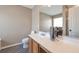 Bathroom featuring a spacious vanity with a large mirror and ample counter space and modern fixtures at 310 Oak Leaf Pl, Acworth, GA 30102