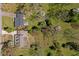 Overhead view of home and yard with mature shade trees at 313 Ellenwood Dr, Bowdon, GA 30108