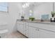 Double vanity bathroom with white cabinets, granite countertop, and modern fixtures at 725 Mcwilliams Se Rd, Atlanta, GA 30315