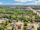 Expansive aerial view showcasing a neighborhood with single-Gathering homes, mature trees, and nearby highway access at 1650 Willow River Run, Grayson, GA 30017