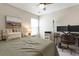 This bedroom features a work area with dual monitors and a desk and comfy bed with nice pillows at 507 Oakleaf Ct, Acworth, GA 30102