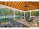 Covered pavilion with ceiling fan and picnic tables overlooking tennis courts at 3531 Vintage Trl, Woodstock, GA 30189