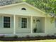 Inviting covered front porch with white brick columns and blue door with the house number above the door at 1830 Mayfield Rd, Alpharetta, GA 30009
