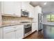 Modern kitchen featuring stainless steel appliances, granite countertops, and sleek white cabinets at 1026 Township Sq, Alpharetta, GA 30022