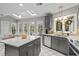 Bright kitchen with stainless steel appliances, skylights, an island, gray cabinets, and plenty of counter space at 5663 Brookstone Nw Dr, Acworth, GA 30101