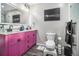 Contemporary bathroom featuring a dual sink vanity with bright-colored cabinets at 196 Wadley Nw St, Atlanta, GA 30314