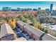 Scenic aerial view of townhomes with fall foliage and a distant city skyline at 2482 Crescent Park Ct, Atlanta, GA 30339