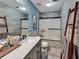 Beautiful bathroom with a modern vanity, glass-enclosed shower, and ladder towel rack at 59 Sentry Rdg, Dallas, GA 30157
