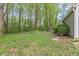 Large grassy backyard featuring mature trees. The home's siding is visible on the right at 3805 Forsythia Way, Douglasville, GA 30135