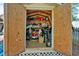 Interior view of a shed filled with storage items, shelving, and decorations at 30 Sweetwood Ct, Roswell, GA 30076